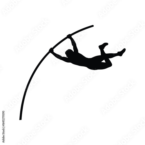 Pole vault athlete silhouette track and field sports athletic jump competition vector graphic
