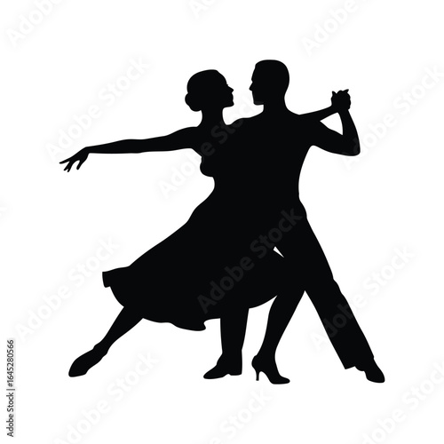 Elegant couple dancing silhouette ballroom dance romantic movement vector art