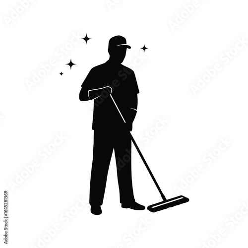 Janitor silhouette mopping floor cleaning worker with mop housekeeping service sanitation professional domestic help