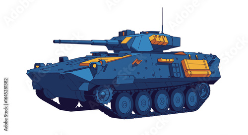Stylized flat vector illustration of military armored personnel carrier APC