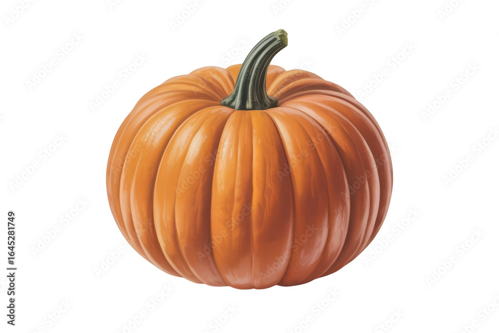 Obraz premium A realistic orange pumpkin with a green stem isolated on transparent background