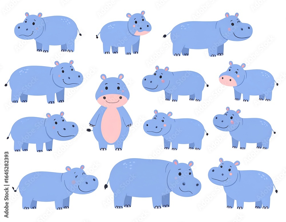 Obraz premium Cute hippopotamus illustrations