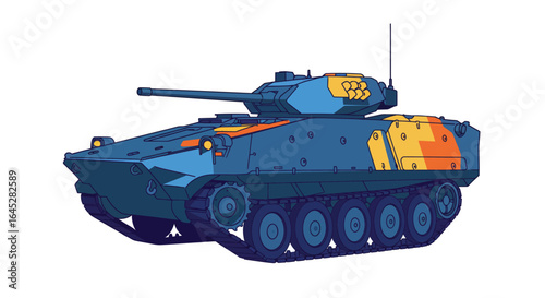 Stylized Flat Vector Illustration of Armored Personnel Carrier Vehicle