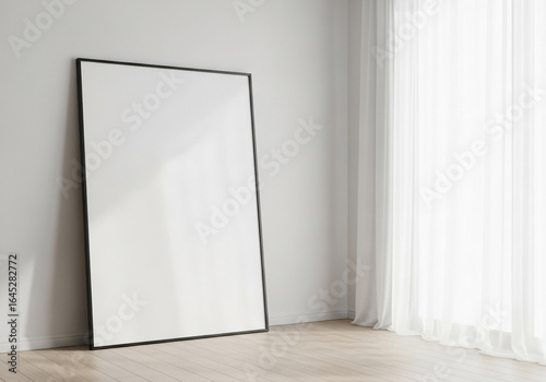 Blank Poster Frame Mockup in Minimalist Room with Natural Light