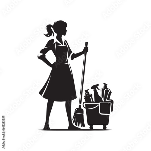 Cleaning Women Vector Silhouette with White Background for Illustrations - Graphics - and Professional Housekeeping Design Projects - Minimalist Cleaning women Vector Silhouette.