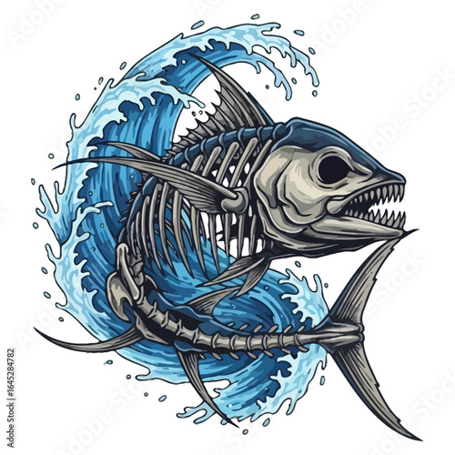 tuna skeleton fish fishing illustration logo vector image t shirt
