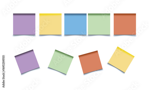 Set of realistic multicolor sticky papers. Isolated note collection with shadows. Notes collection with shadow on transparent background.
