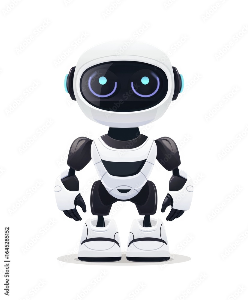 Fototapeta premium Concept of cute robot character standing on light background. Modern toy for children or AI personal assistant