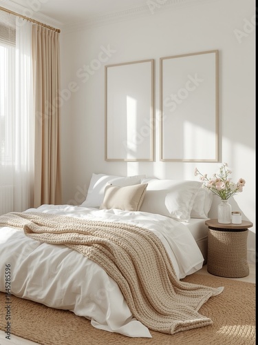 Serene Bedroom Interior: Minimalist Design with Neutral Tones