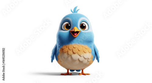  Cheerful Pastel Bird Looking Forward with Large Expressive Eyes, Plump Rounded Body in Soft Pastel Colors, Radiating Happiness and Playfulness in a Clean Minimal Background