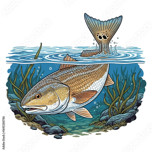 redfish reddrum fishing illustration logo vector image t shirt