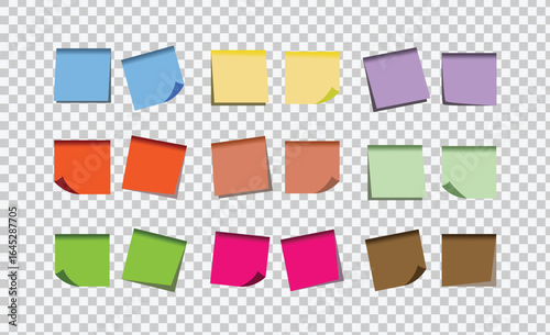 Set of Multicolor Sticky Notes Collection Isolated Square Paper Stickers on White Background.