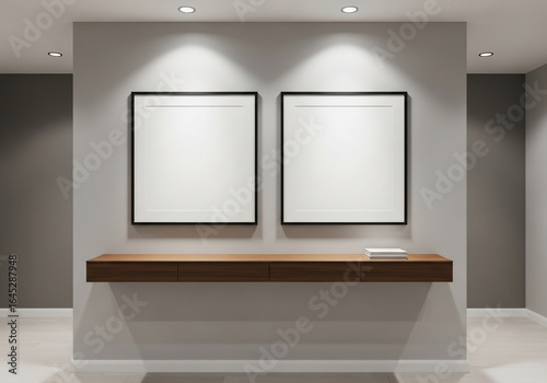 Modern Gallery Wall with Blank Frames and Floating Wooden Shelf