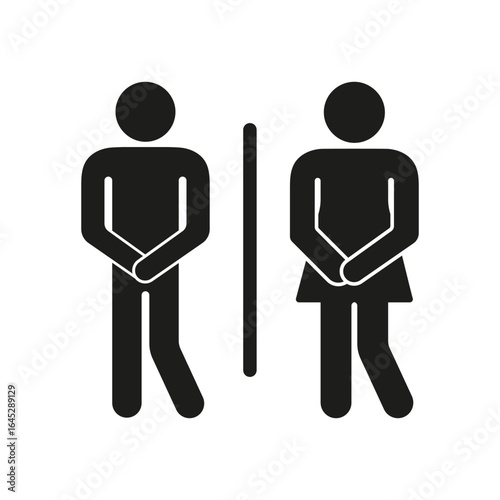 Male And Female Restroom Urgency Solid Icon. Bathroom Emergency And Urination Urgency Silhouette Symbol. Public Toilet Signage And Restroom Indicator. Isolated Vector Illustration