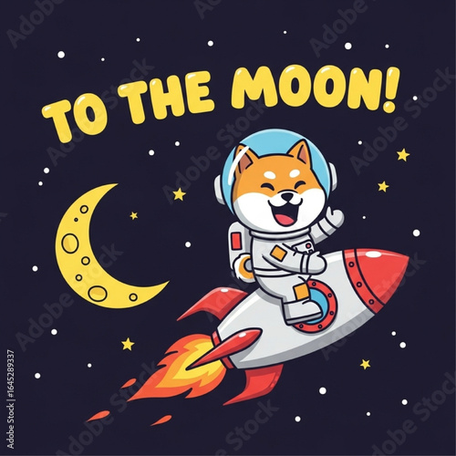Cute Shiba Inu Astronaut Riding Rocket 'To The Moon'