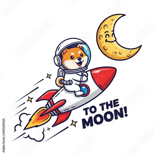 Cute Shiba Inu Astronaut on Rocket to the Moon