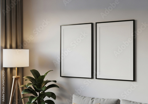 Dual Blank Frames Mockup in Modern Minimalist Living Room