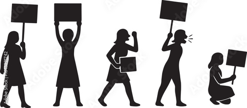 Women's Rights March Silhouettes – Feminist Protest Vector Icons for Equality & Social Justice Campaigns