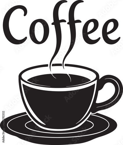 A Classic Coffee Illustration Featuring a Steaming Cup with the Word Coffee