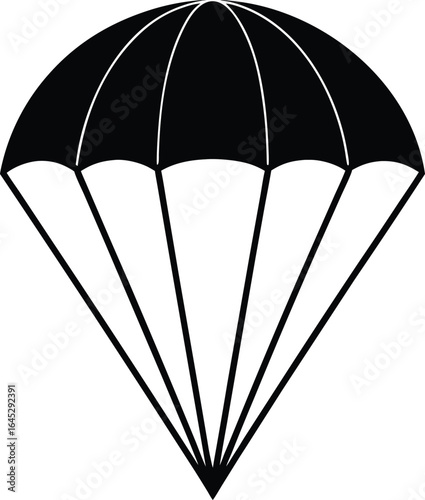 Minimal black parachute silhouette icon isolated on white background