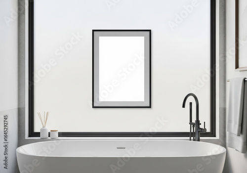 Sleek Modern Bathroom with Bathtub and Blank Picture Frame