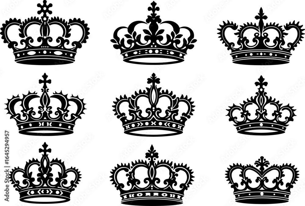 Obraz premium Royal Crown Silhouette Collection vector bundle
