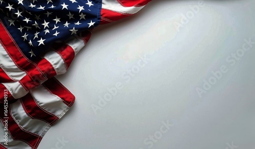 American Flag Draped With Vibrant Colors Resting on a Plain Background.