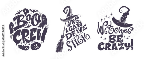 Happy Halloween set - Trick or treat – funny cute  hand drawn doodle lettering label, t-shirt design, mug print, sticker print.