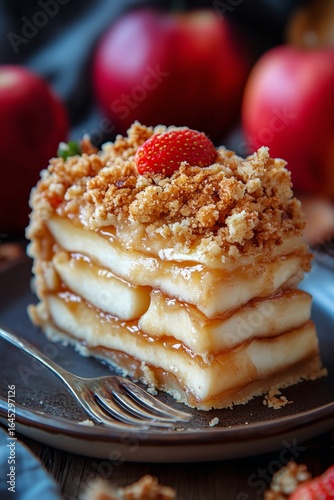 Delicious Apple Crumble Dessert With Layers of Baked Apples and Crumble Toppi...