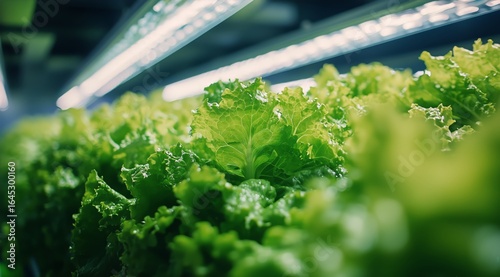 Fresh Greens Thrive Under LED Lights in a Modern Indoor Garden Setting.