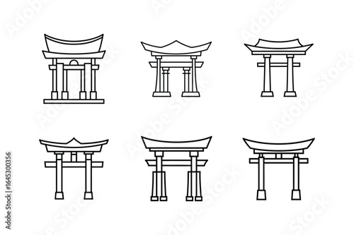 Itsukushima torii gate line art vector illustration
