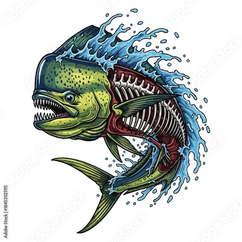 mahimahi dorado skeleton fishing illustration logo vector image t shirt