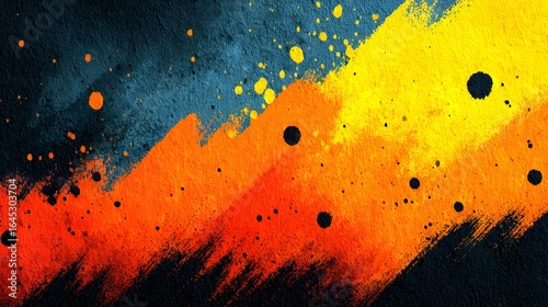 Vibrant and dynamic abstract background with bold splashes of orange yellow and black paint creating an expressive and ic visual effect