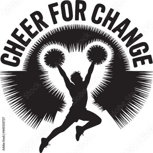 Cheer for Change Silhouette Design with Pom-poms and Dynamic Pose for Positive Impact