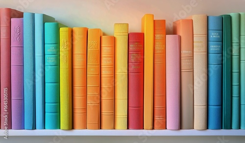 Colorful Collection of Vintage Books Arranged on a Shelf in a Cozy Reading Room