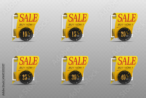 Set of banners with discounts and percentages. On a transparent background.