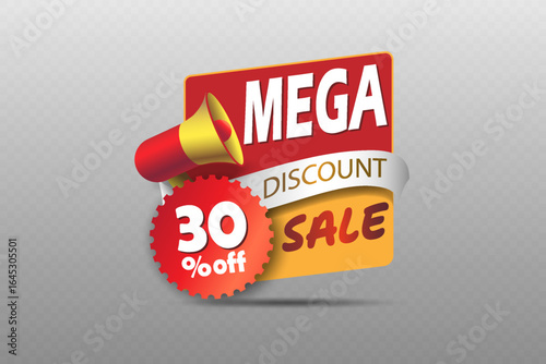 Mega discount sale banner with megaphone icon