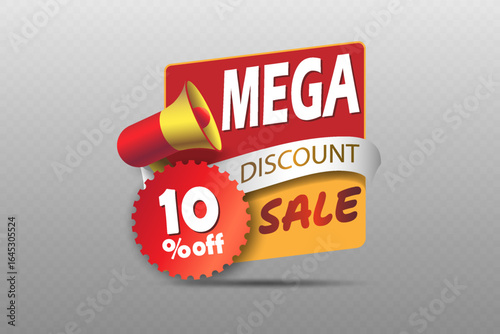Mega discount sale banner with megaphone icon