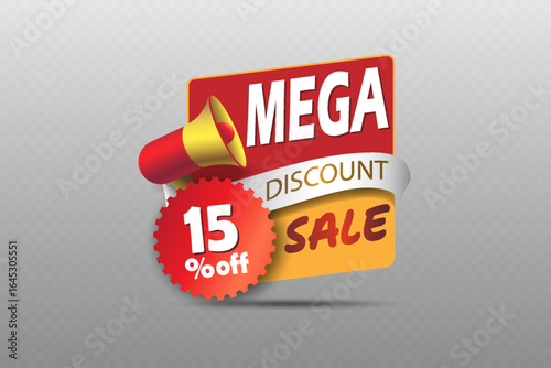Mega discount sale banner with megaphone icon