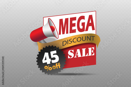 Mega discount sale banner with megaphone icon