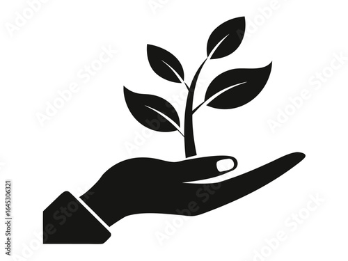 Plant in hand. Vector icon symbolizing care, growth, and environmental responsibility, perfect for eco-friendly brands, sustainability projects, gardening apps, wellness, and nature-related designs.