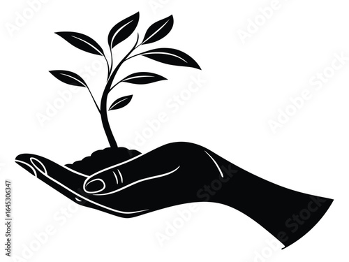 Plant in hand. Vector icon symbolizing care, growth, and environmental responsibility, perfect for eco-friendly brands, sustainability projects, gardening apps, wellness, and nature-related designs.