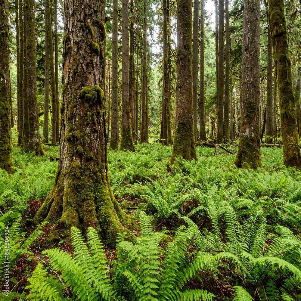 Fototapeta premium Lush forest floor teeming with ferns