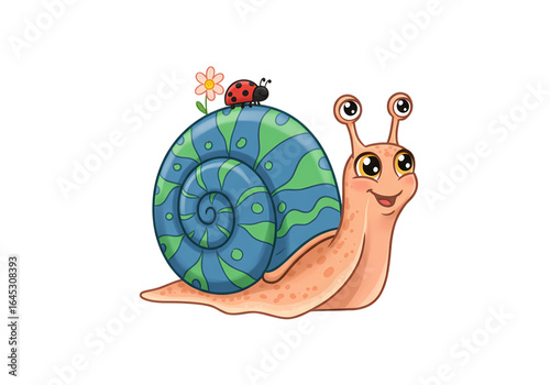 Cartoon Snail with Earth Shell Charming Illustration for Kids on transparent background