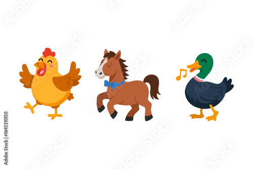 Barnyard friends icon set, chicken horse duck pig, rustic farm festival vector, barnyard clipart, family friendly farm collection