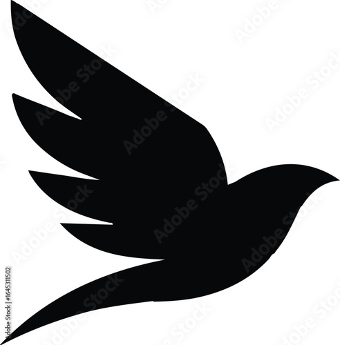 A minimalist logo design featuring a stylized bird