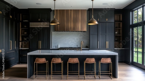 Modern, dark kitchen with natural light