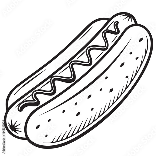 Bold Black and White Graphic Hot dog Illustration