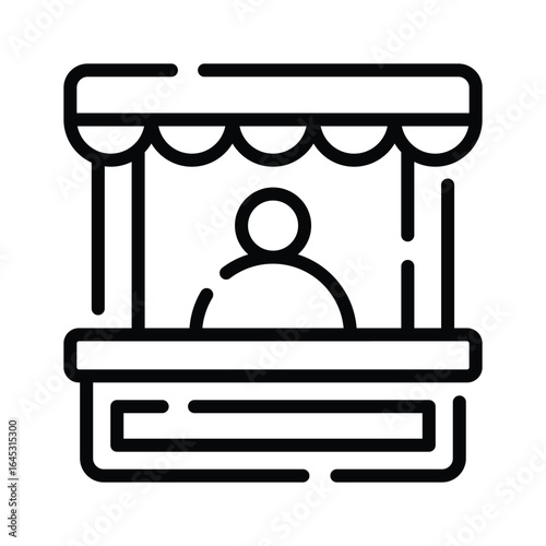 A linear icon depicting ticket kiosk booth