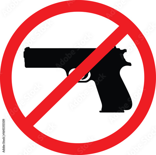 No Guns Allowed Sign, Red Circle with Slash, Gun Control Symbol, Safety Warning, Vector Illustration, Firearm Prohibition, No Weapons, Security Measure, Public Safety Icon